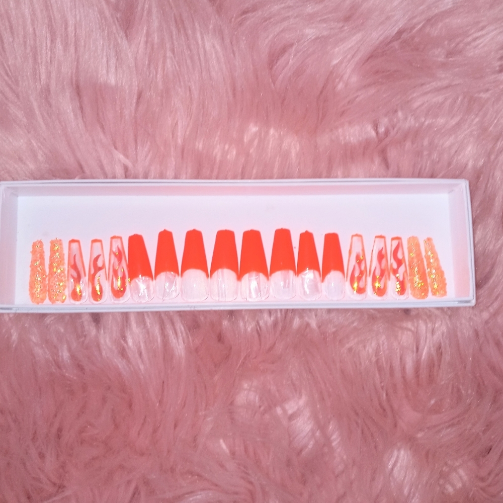Neon Orange Flame Nails